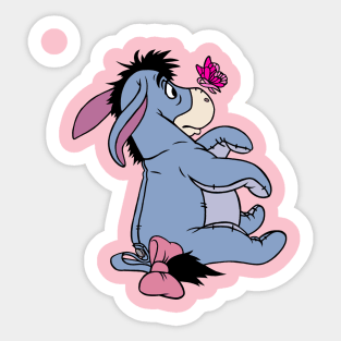 Donkey with Awareness Ribbon Butterfly (Pink) Sticker